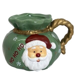 Santa Candle Holder  Green Gold Ho Ho